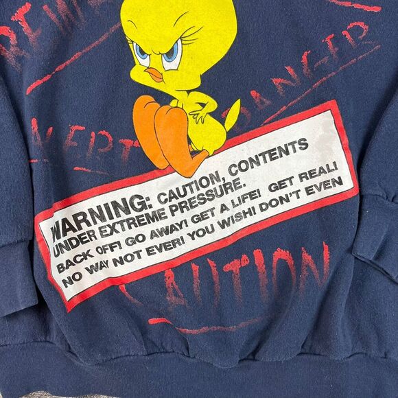 Vtg Looney Tunes Large Tweety Bird Danger Caution Crewneck Sweatshirt XL USA - Picture 2 of 9